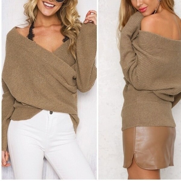 deep v neck wrap sweater