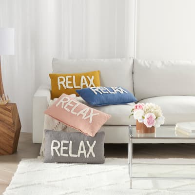 Mina Victory Life Styles Text Textured Words Relax Throw Pillow 12" x 21"