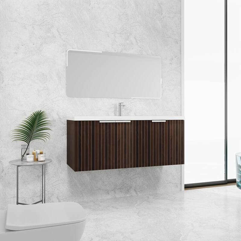 48in Bathroom Vanity with Resin Sink, Soft Close Hinges, 3 Doors, Eco-Friendly Design, Wall-Mounted Floating Cabinet