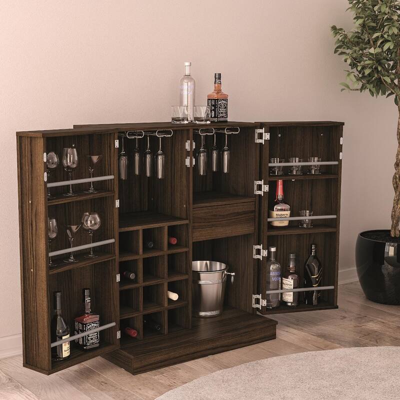 Boahaus Brown Expandable Bar Cabinet with Wine Storage - Laminate - Walnut