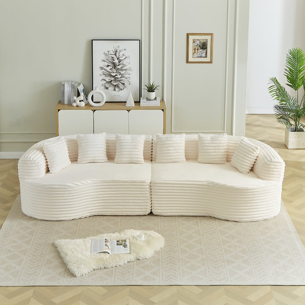 111.5" Corduroy Curved Sectional Sofa with Pillows, No Assembly Required