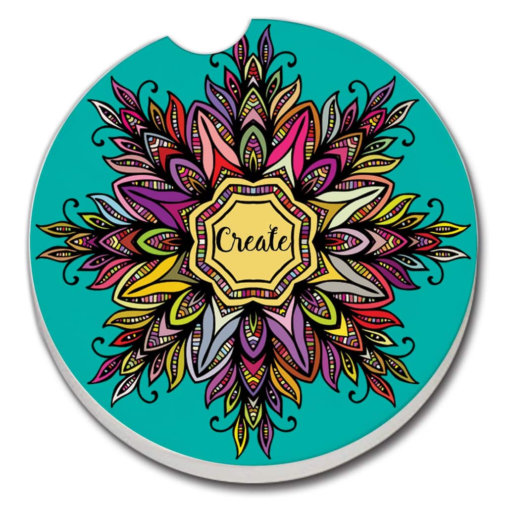Counterart Absorbent Stoneware Car Coaster, Create Mandala, Set of 2 - 2.5