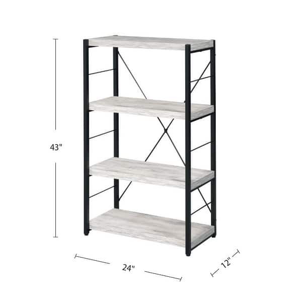4 Wooden Shelves Bookshelf with Metal Frame in Antique White - Bed Bath ...