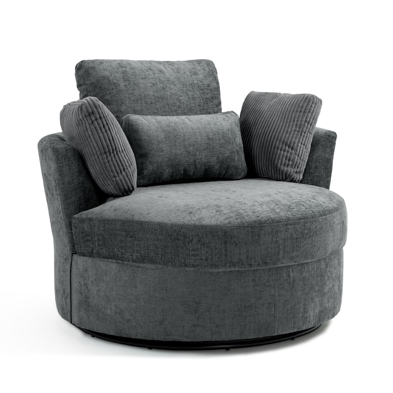 Upholstered Accent Swivel Barrel Armchair Club Chair with Pillows
