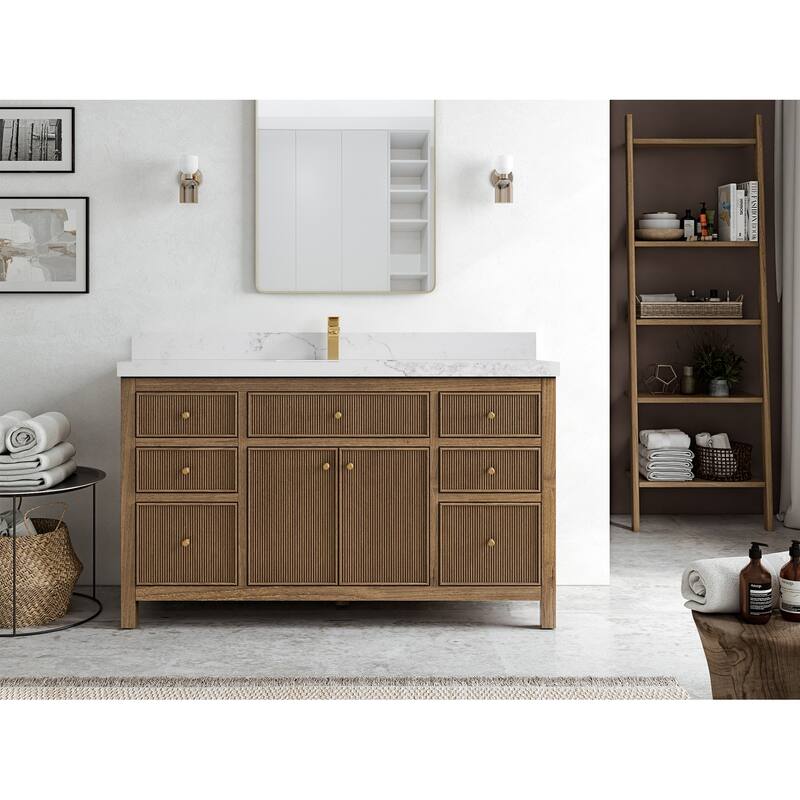 Willow Collections 60 in. W x 22 in. D Sonoma Teak Wood Single Sink Bathroom Vanity with Countertop