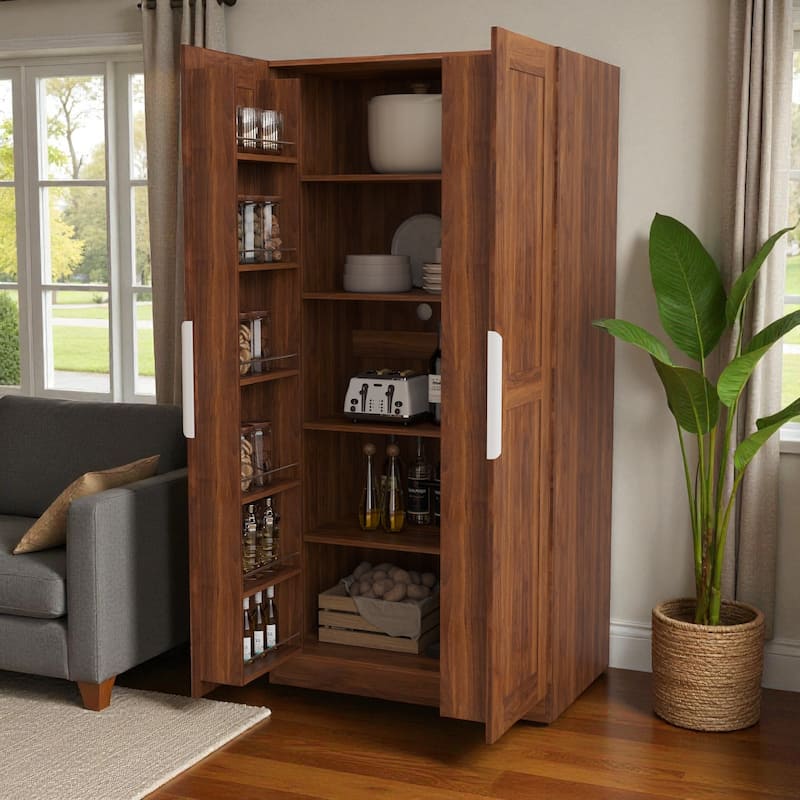 63" Freestanding Kitchen Pantry Storage Cabinet with Adjustable Shelves and Doors, Modern Buffet Cupboard Sideboard