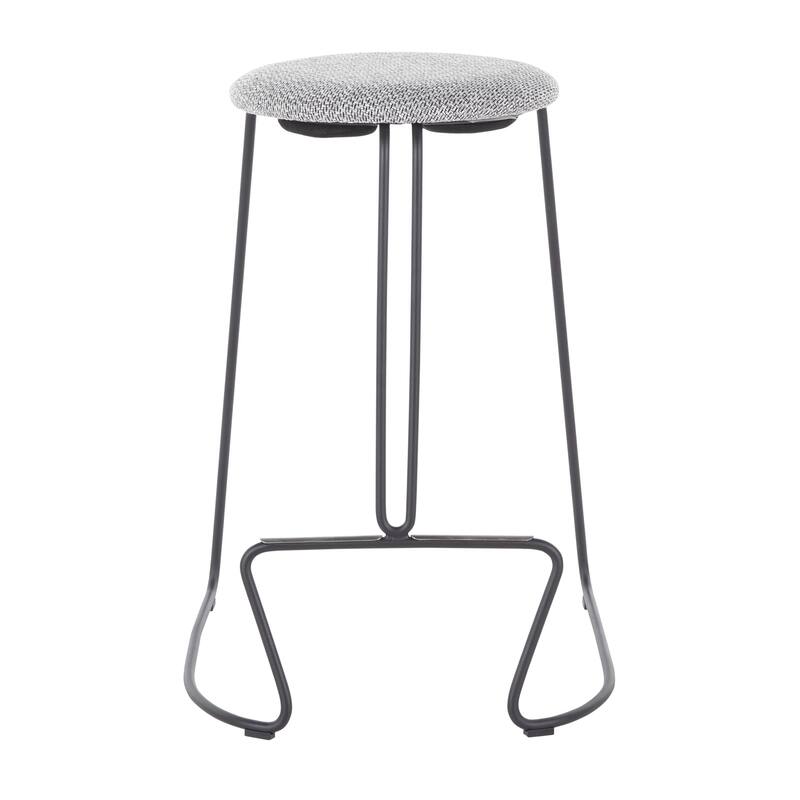 Finn Contemporary Counter Stool in Black Steel and Grey Faux Leather - Set of 2 - 19.5"Lx18"Wx25.75"H