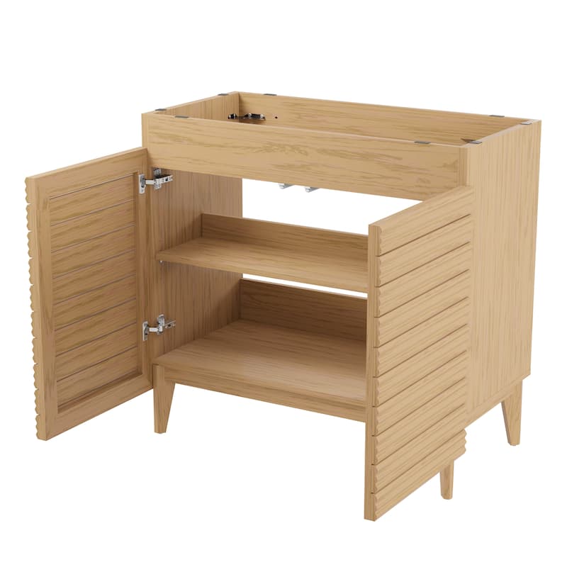 Javer Thin Linear Slat Modern Farmhouse 2-Shelf Bath Vanity Cabinet Only (Sink Basin not Included), by JONATHAN Y