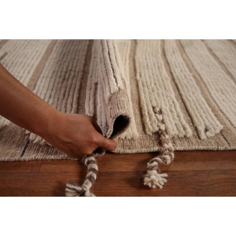 All-Over Striped Moroccan Large Area Rug Hand-Knotted Wool Carpet - 12'8"x 20'3"