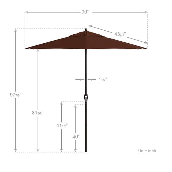 dimension image slide 1 of 14, California Umbrella 7.5' Round Crank Lift Auto Tilt 8 Rib Aluminum Patio Umbrella, Bronze Finish, Olefin Royal Blue Fabric