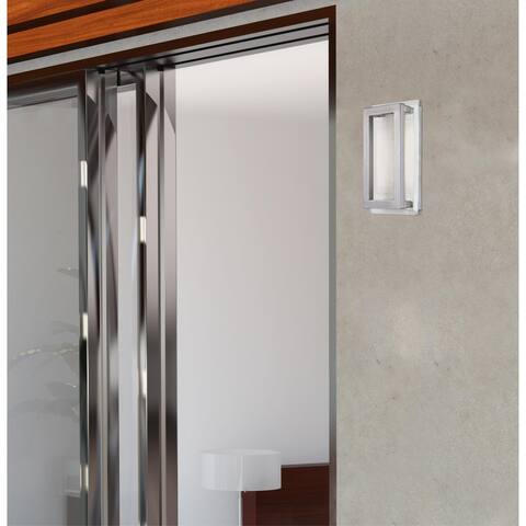 Westinghouse Lighting Matthew One Light Dimmable LED Indoor/Outdoor Wall Fixture, Nickel Luster Finish with Frosted Waffle Glass