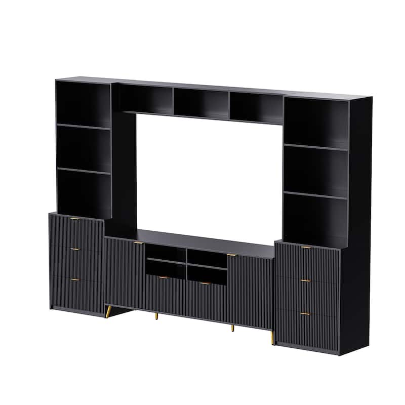 Large Entertainment Wall Unit w/ Large Storage Wall Mounted TV Stand w/ Open Bookshelf Media Cabinet for TVs Up to 70"
