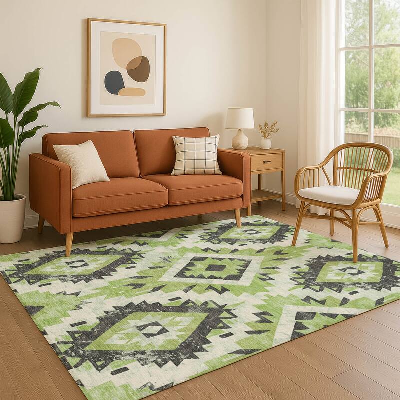 Premium Washable Super Soft Southwest Global Mayfield Rug - Aloe - 2'6" x 3'10"