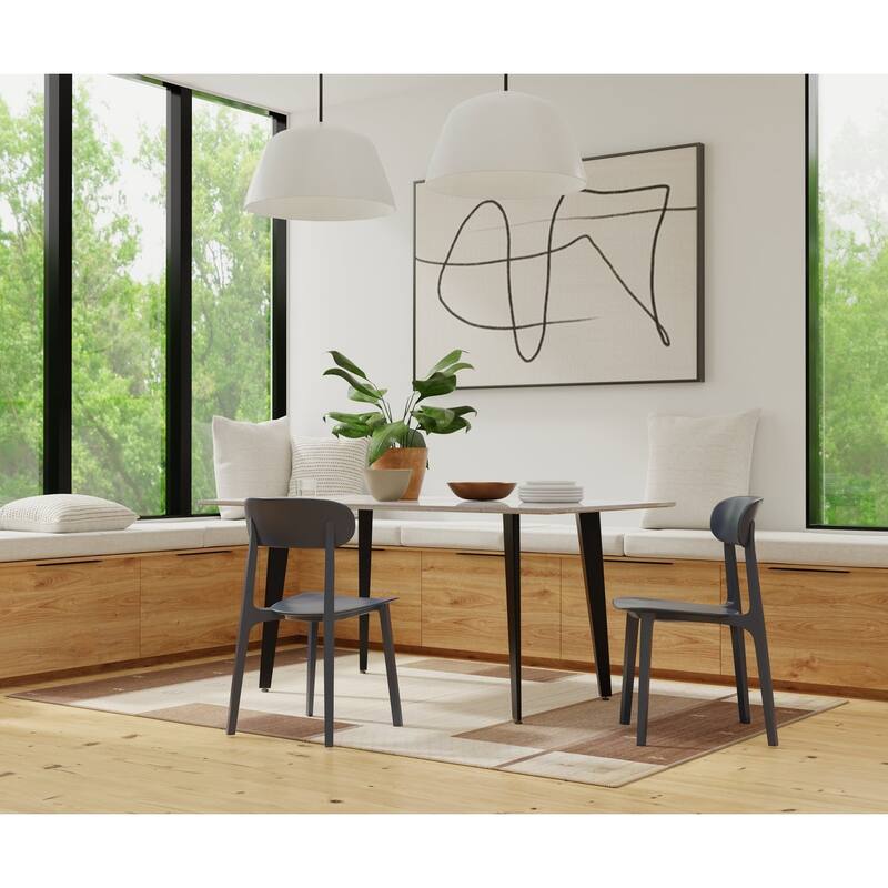 Dining Table with Sintered Stone Top and Metal Black Legs - Grey