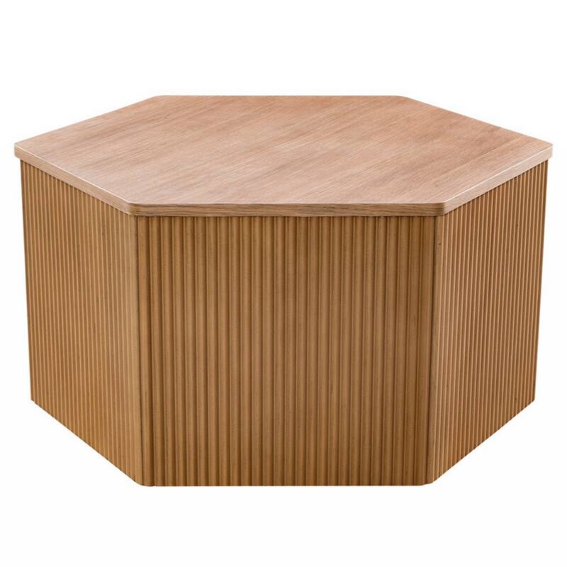 Fluted Hexagon Coffee Table with Natural Wood Color