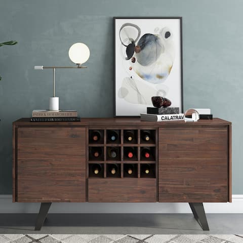 WYNDENHALL Mitchell SOLID ACACIA WOOD 60 inch Wide Modern Industrial Sideboard Buffet with Wine Rack - 60'' x 17'' x 30