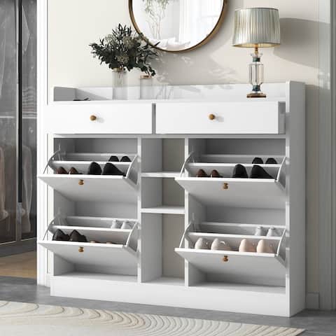 Modern 2-Tier Shoe Storage Organizer with Drawers, for Entrance Hallway