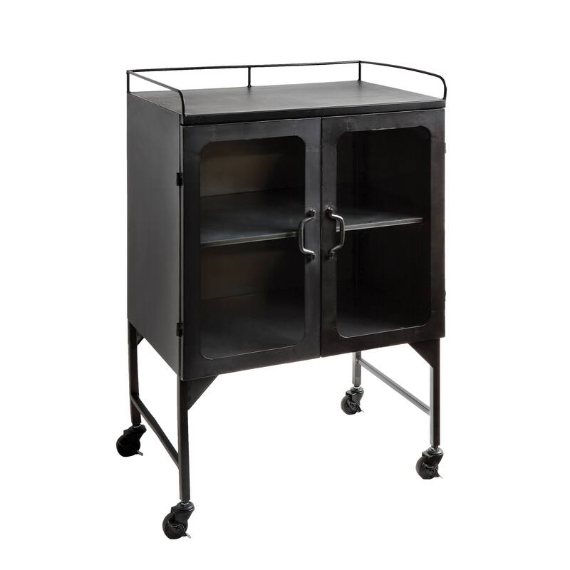 Metal Cabinet with Glass Doors and Wheels