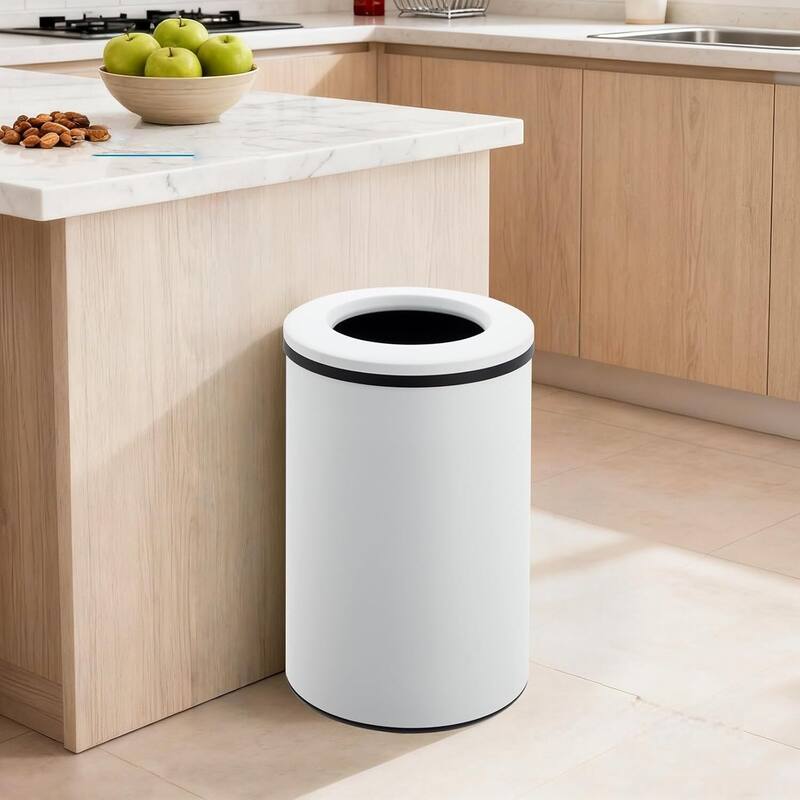 10.6 Gal Kitchen Trash Can, Garbage Can with Open Top for Home Bathroom Office - White