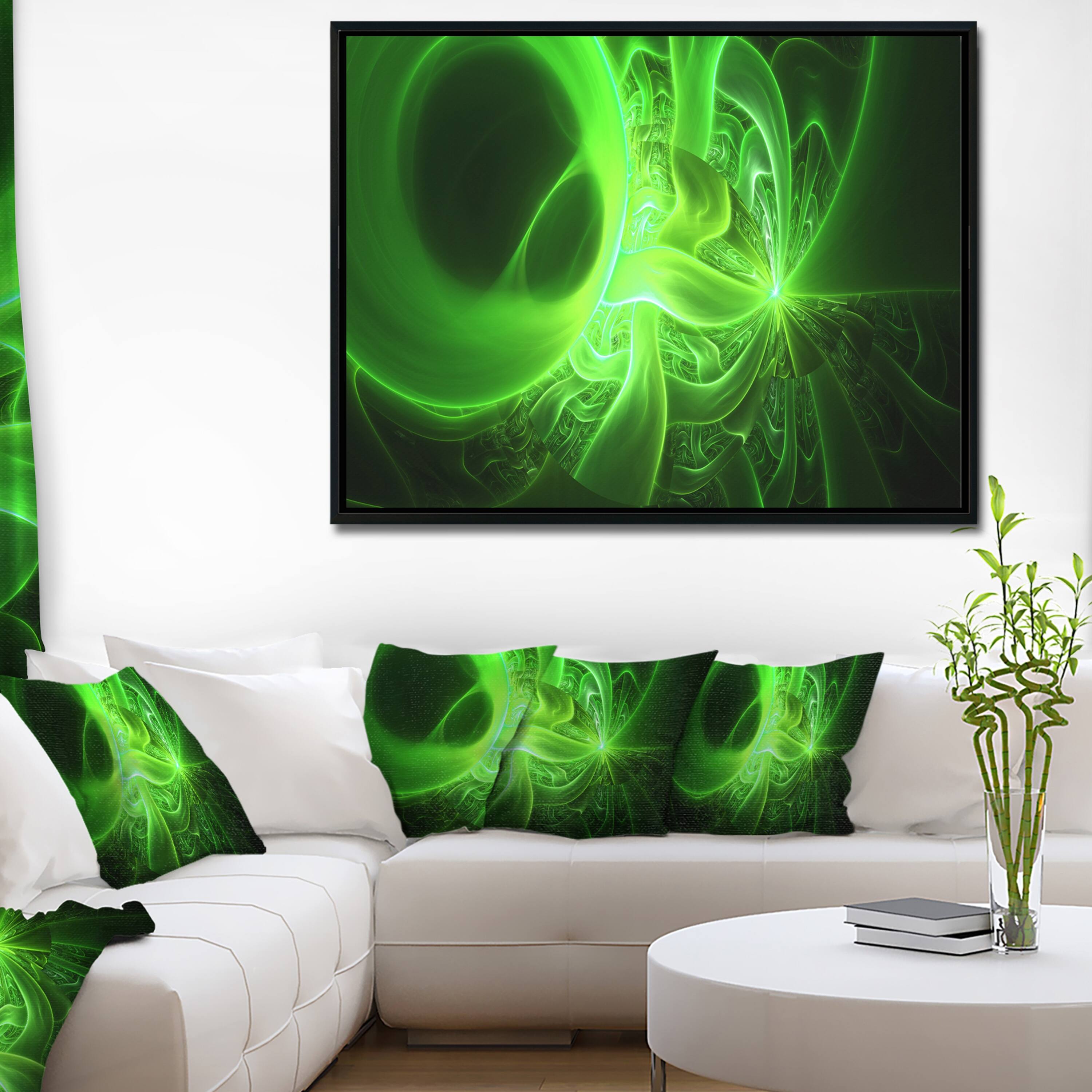 Designart "Bright Green Designs on Black" Abstract Wall Art Framed Canvas Bed Bath & Beyond