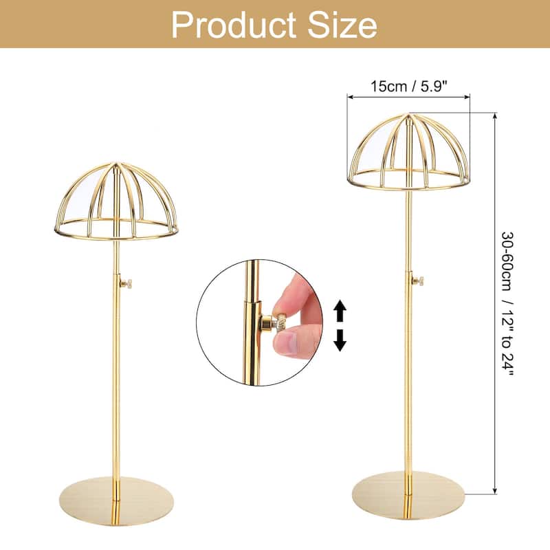 4x Hat Display Stand, Adjustable Height Hat Wigs Head for Display Hats - Gold