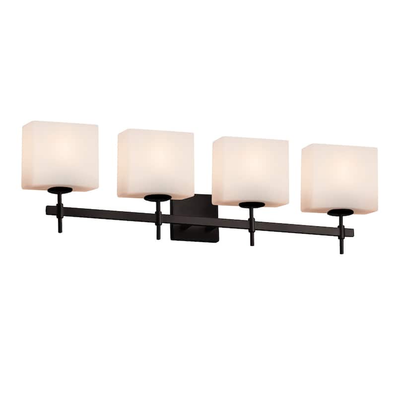 Justice Design Fusion Union 4-Light Matte Black Bath Bar, Opal Rectangle Shade