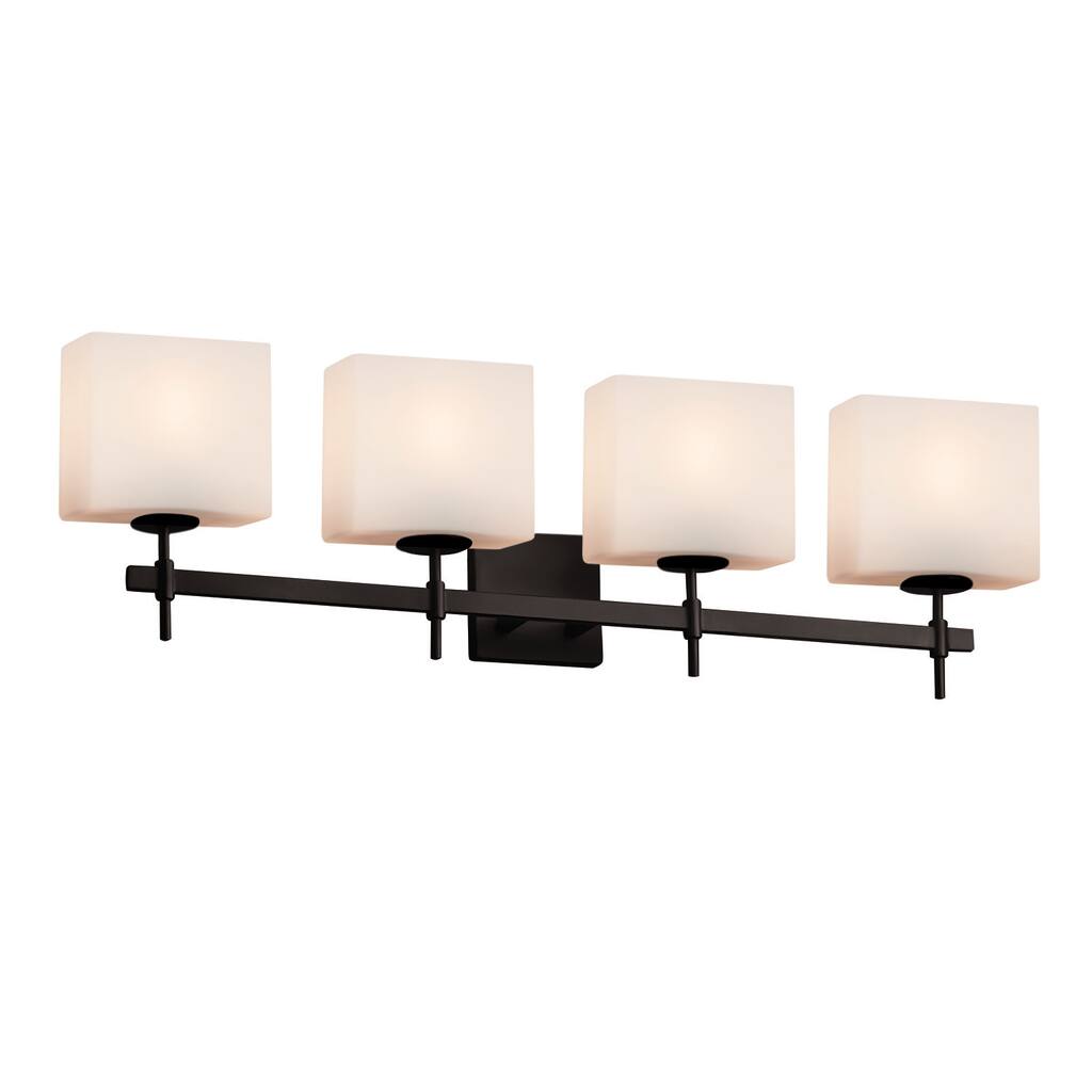 Justice Design Fusion Union 4-Light Matte Black Bath Bar, Opal Rectangle Shade