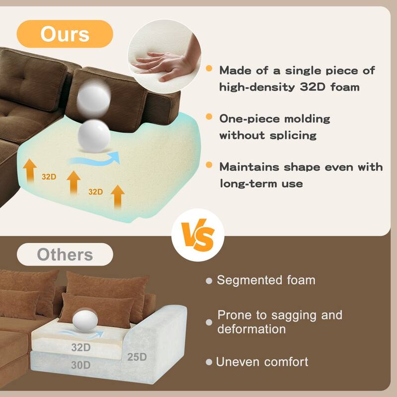 116.1" Corduroy Sectional Sofa with Movable Ottoman