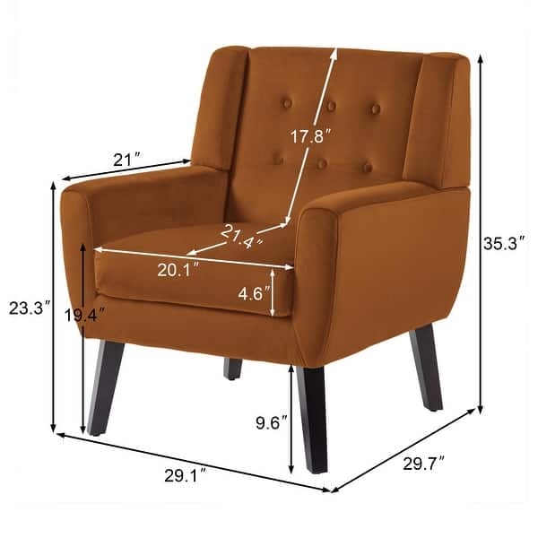 dimension image slide 4 of 8, Velvet Upholstered Armchair Tufted Accent Chair