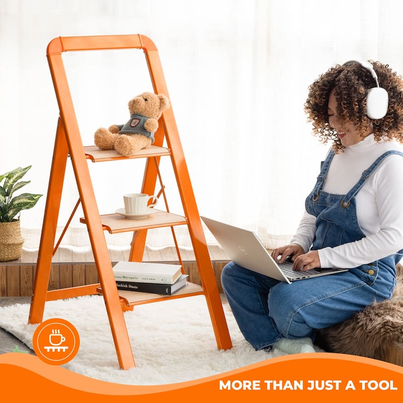 3 Step Ladder Folding Step Stool for Adults with Wide Anti-Slip Pedal,Aluminium Lightweight Foldable,580 lbs Capacity