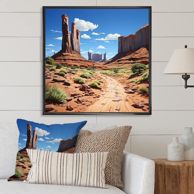 Designart "In The Wild West Desert Of Nevada" Western Green Wall Decor - Southwestern Entryway Framed Wall Art Print - 36 in. wide x 36 in. high - Black