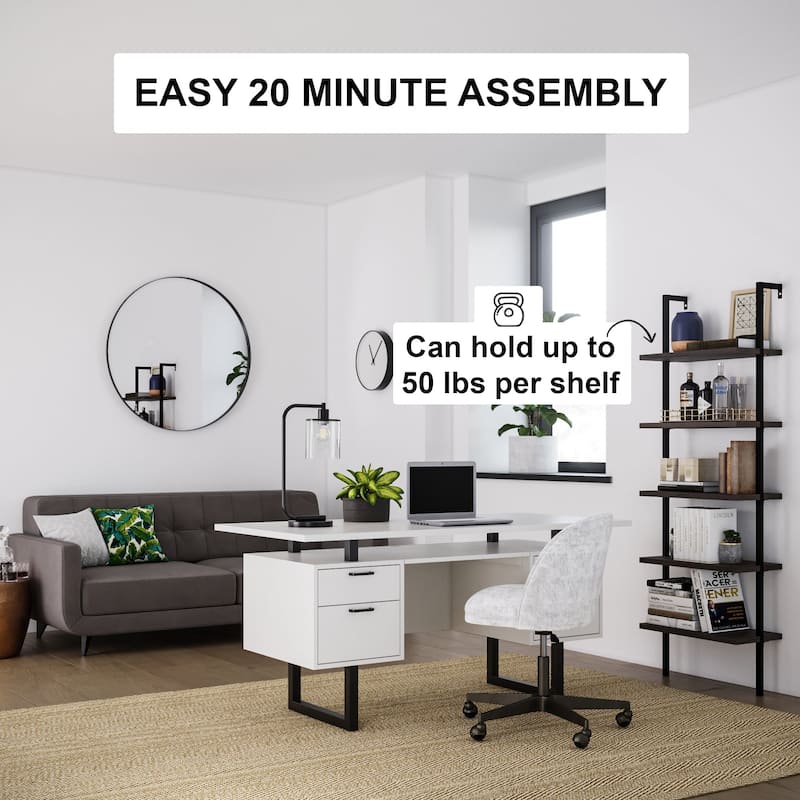 Nathan James Theo 5-Shelf Ladder Bookcase Wood with Metal Frame