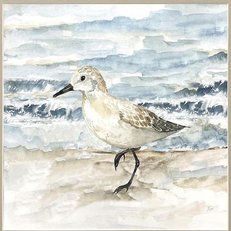 HomeRoots Set Of Two Beach Sandpipers Distressed White Framed Wall Art