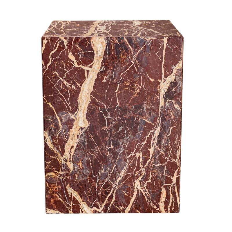 HomeRoots 20" Red Marble Square Block End Table - 15' X '20' X '15