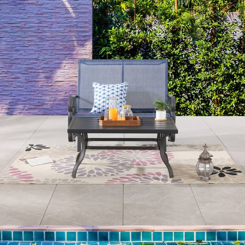 Patio Festival 2-Piece Outdoor Patio Glider Loveseat with Table Set