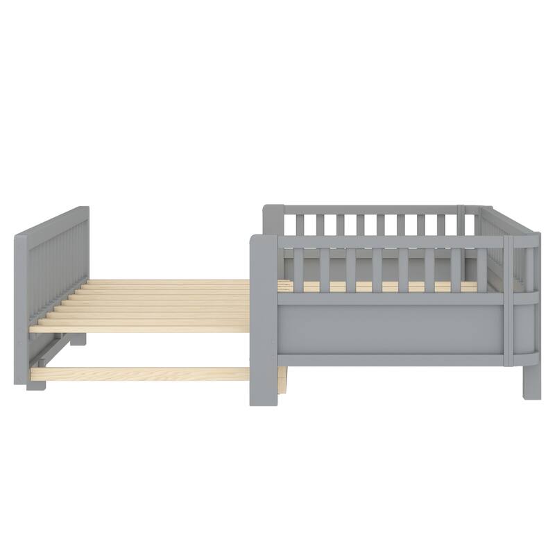 Adjustable Platform Bed Frame with Safety Guardrail for Kids, Guests