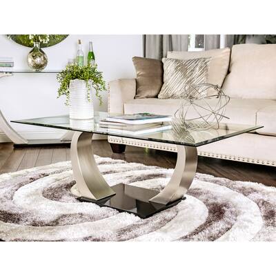 DH LUX Satin Plated & Black Pedestal Glass Top Coffee Table by Denhour