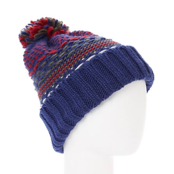 Shop Unisex Multicolor Stripe Pom Pom Beanie Winter Casual Hat