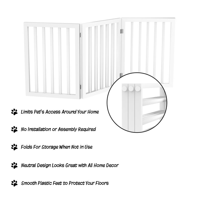 3-Panel Indoor Foldable Dog Gate - 55x24-Inch MDF Freestanding Pet Fence