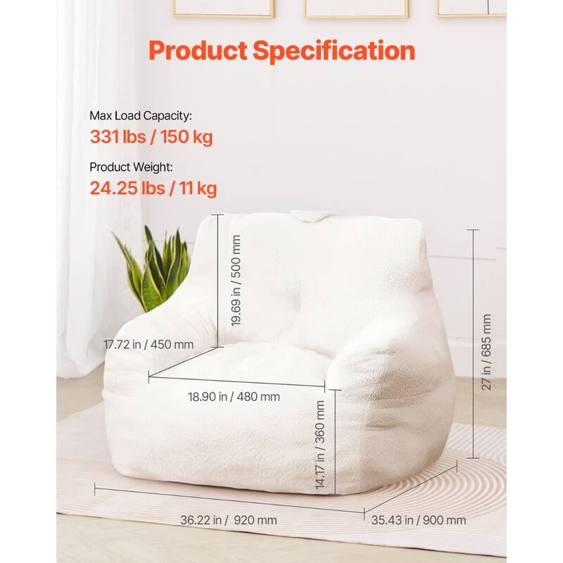 3FT Bean Bag Chair with Armrests and Pocket for Kids and Adults - 36.22 x 35.43 x 27.00 inches