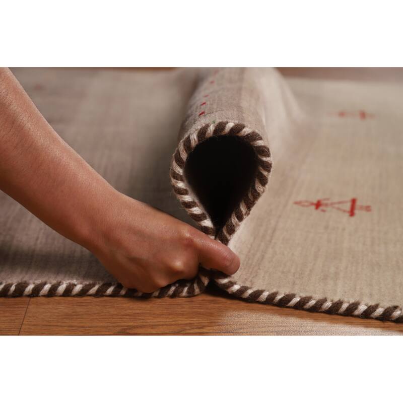 Hand Knotted Oriental 100% Wool Carpet Tribal Stripe Brown Gabbeh Area Rug - 5' 10'' X 4' 2''
