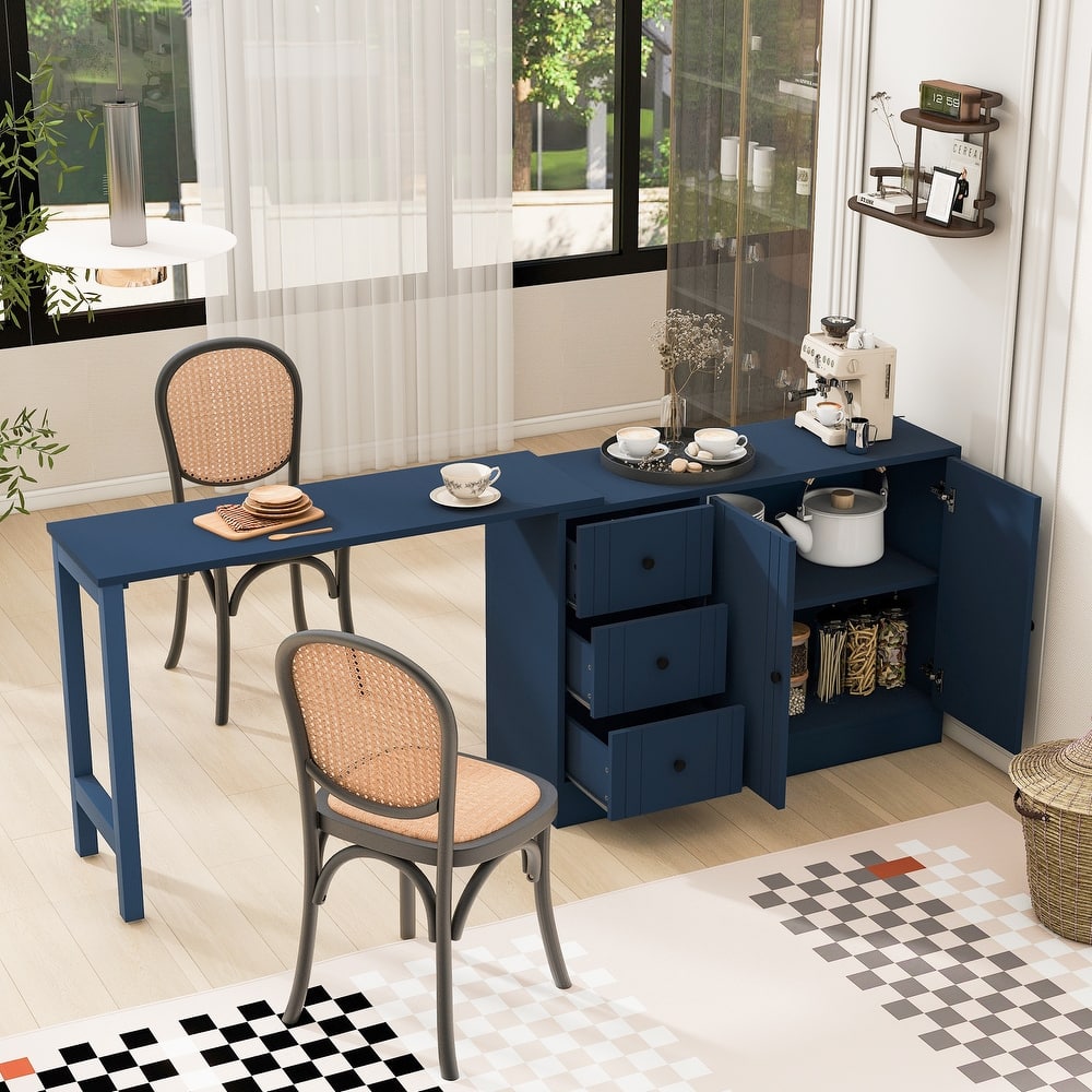 89.7"Wooden Sideboard with Extendable Table,Multifunctional Storage Cabinet with 2 Doors and 3 Drawers,for Living Room,Study