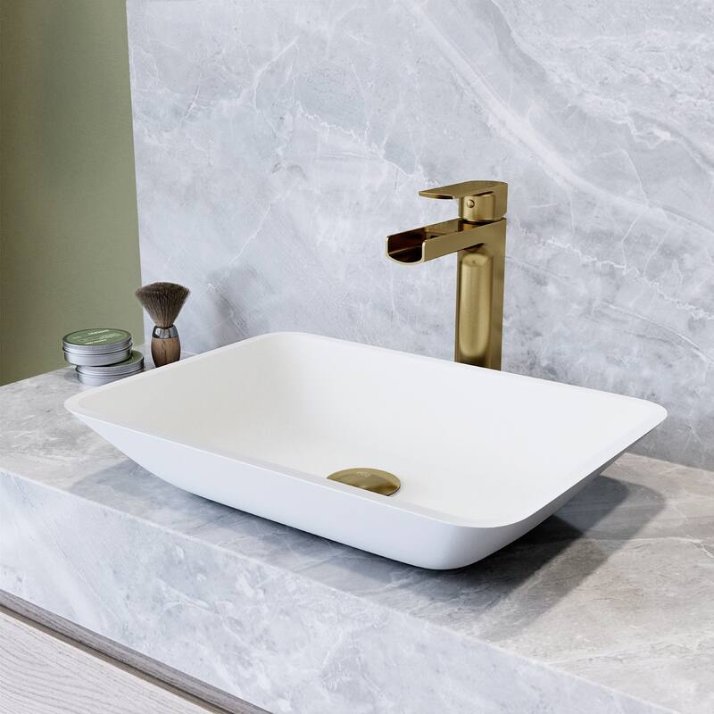 Vigo VGT2071 Sottile 18" Rectangular Glass Vessel Bathroom Sink with - Matte Brushed Gold - Matte Brushed Gold