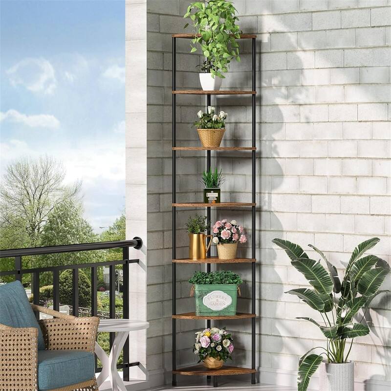 Book Shelf Corner Shelf - 11.4"D x 11.4"W x 64.7"H - Rustic Brown 7-tier