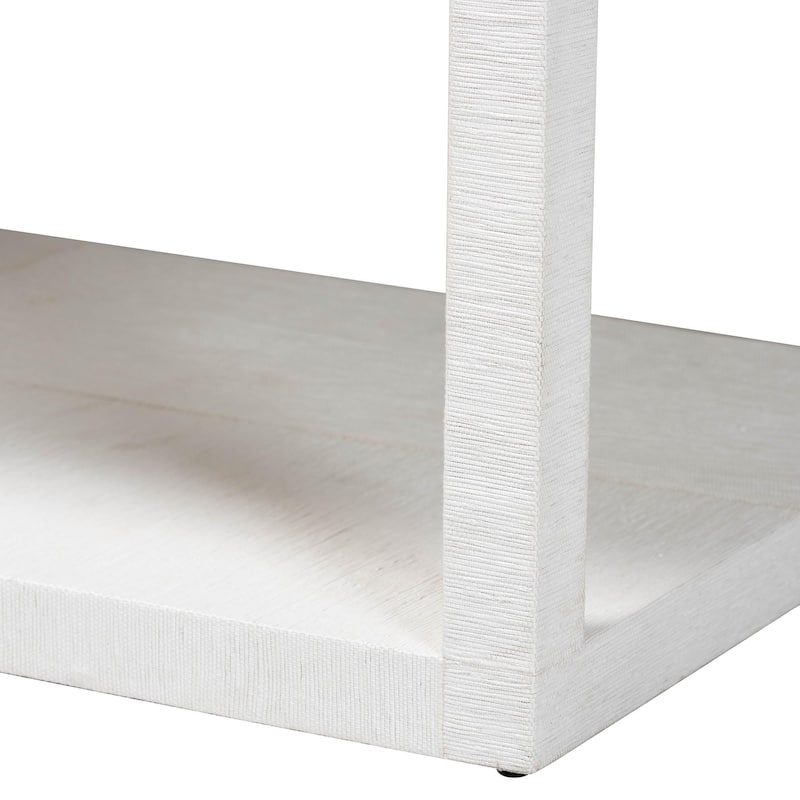 Oaklynn Natural Grasscloth Coffee Table - Two-Tier Cocktail Table with Open Frame, Modern Coastal Centerpiece, White