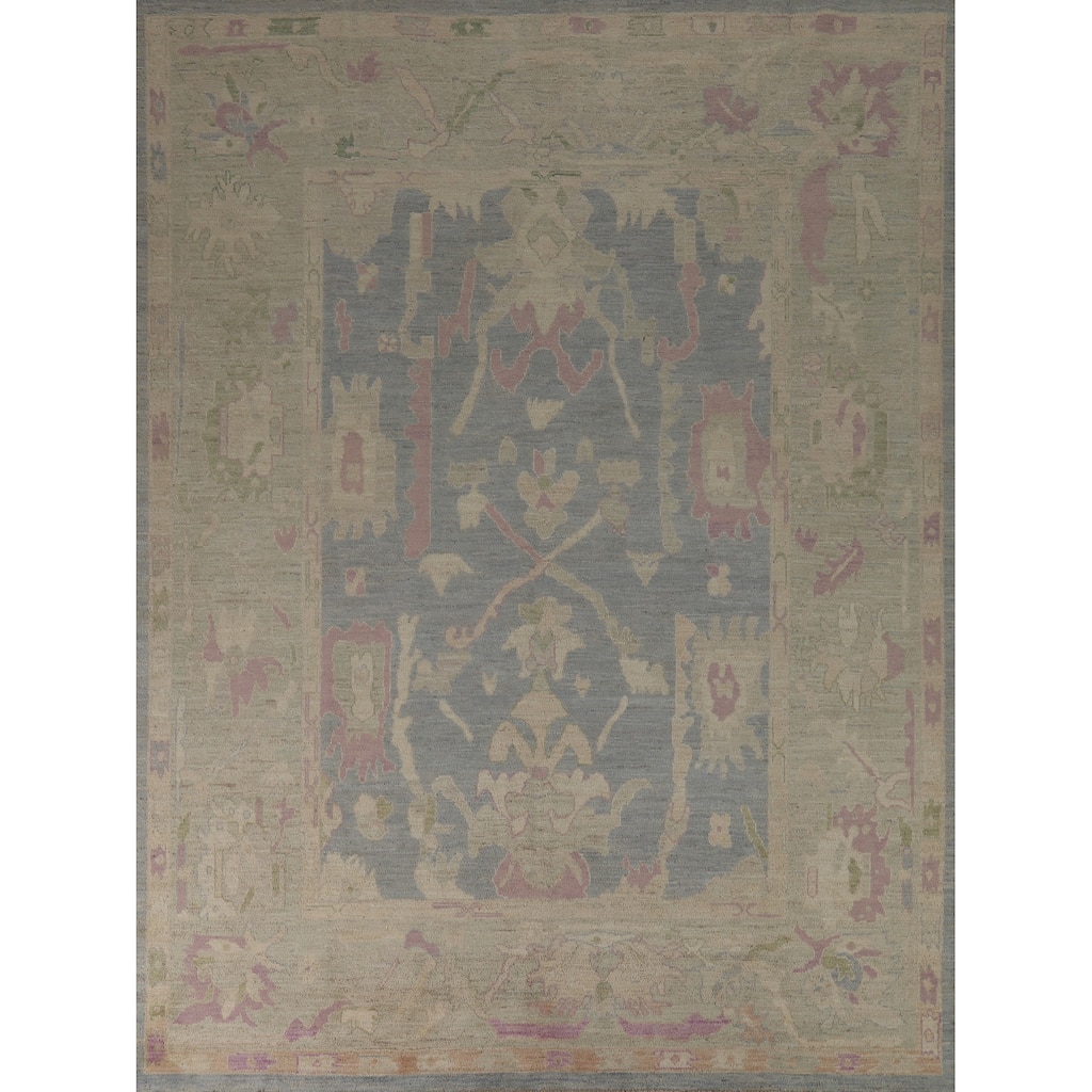 Hand Knotted Oriental 100% Wool Carpet Transitional All-Over Navy Blue & Blues Oushak Area Rug - 9' 9'' X 8' 0''