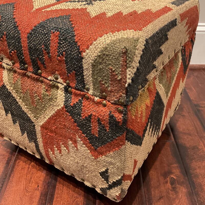 HERAT ORIENTAL Handmade Kilim Upholstered Wooden Storage Stool - 16" x 16" x 16"