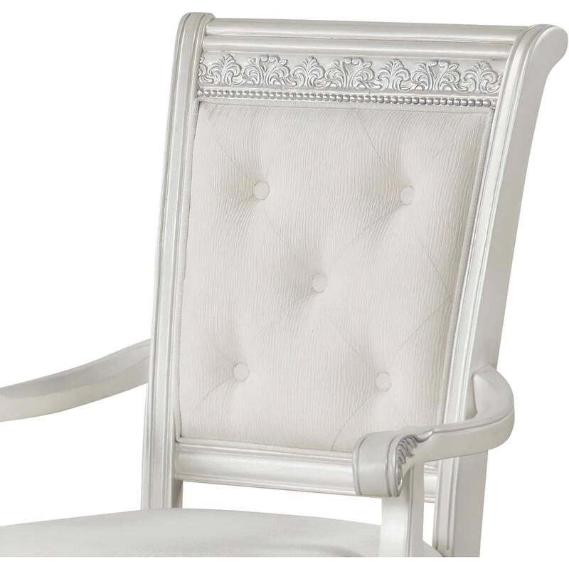 Formal Dining Arm Chairs Set Tufted Ivory Finish