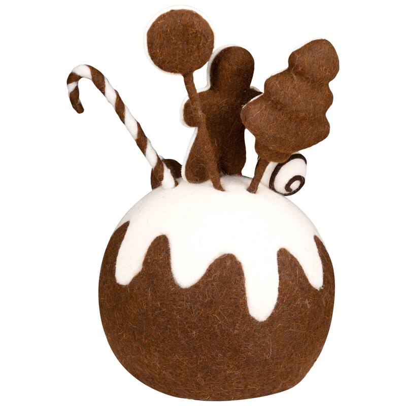 Gingerbread Cake and Mice Christmas Decoration - 13" - Brown and White