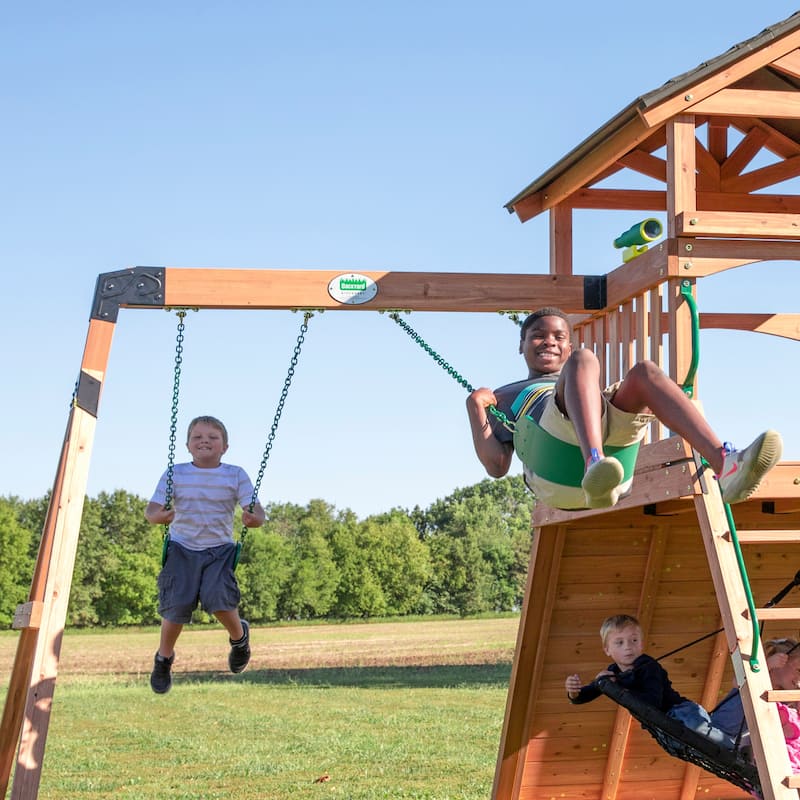 Backyard Discovery Endeavor Cedar Wood Swing Set, Slide, Play Deck